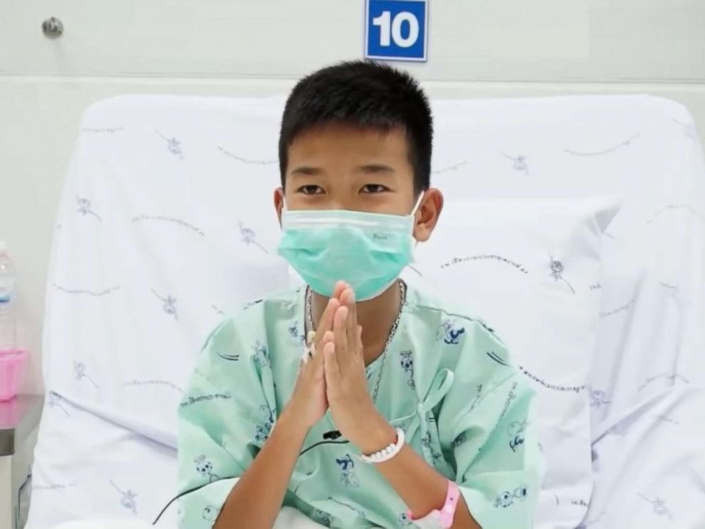 PHOTO: Pornchai Kamluang, 16, appears in a video message from a hospital in Chiang Rai, Thailand, July 13, 2018.
